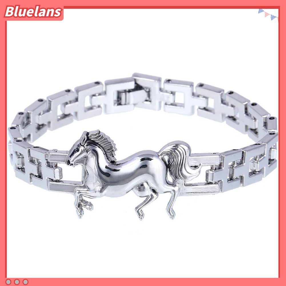 Bluelans Gelang Bangle Bahan Titanium Steel Desain Kuda Berlari Untuk Pria