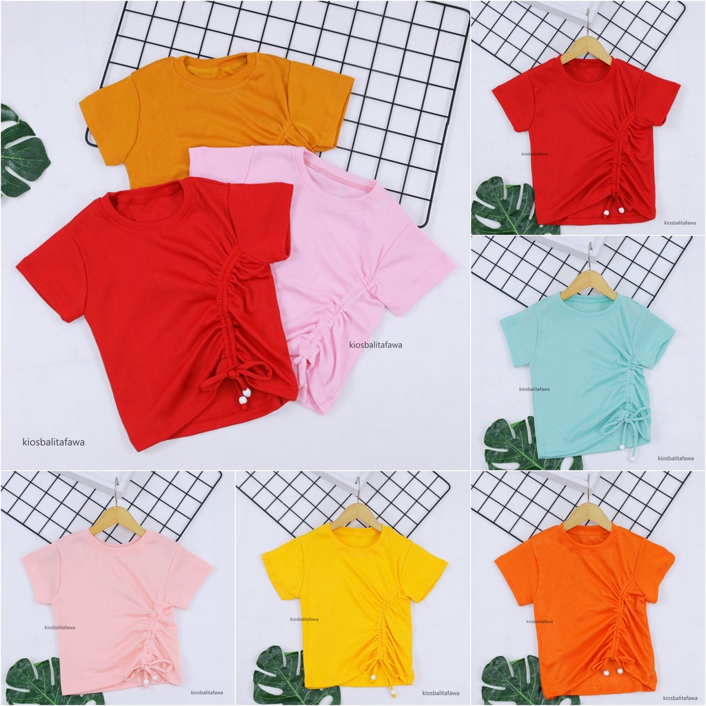 Lalisa Crop Top 2-5 Years / Kaos Knit Anak Perempuan Polos Baju Serut Anak Perempuan Blouse Atasan Bahan Cotton Rib Tebal Stretch Balita 2-5 Tahu Babycinnamon