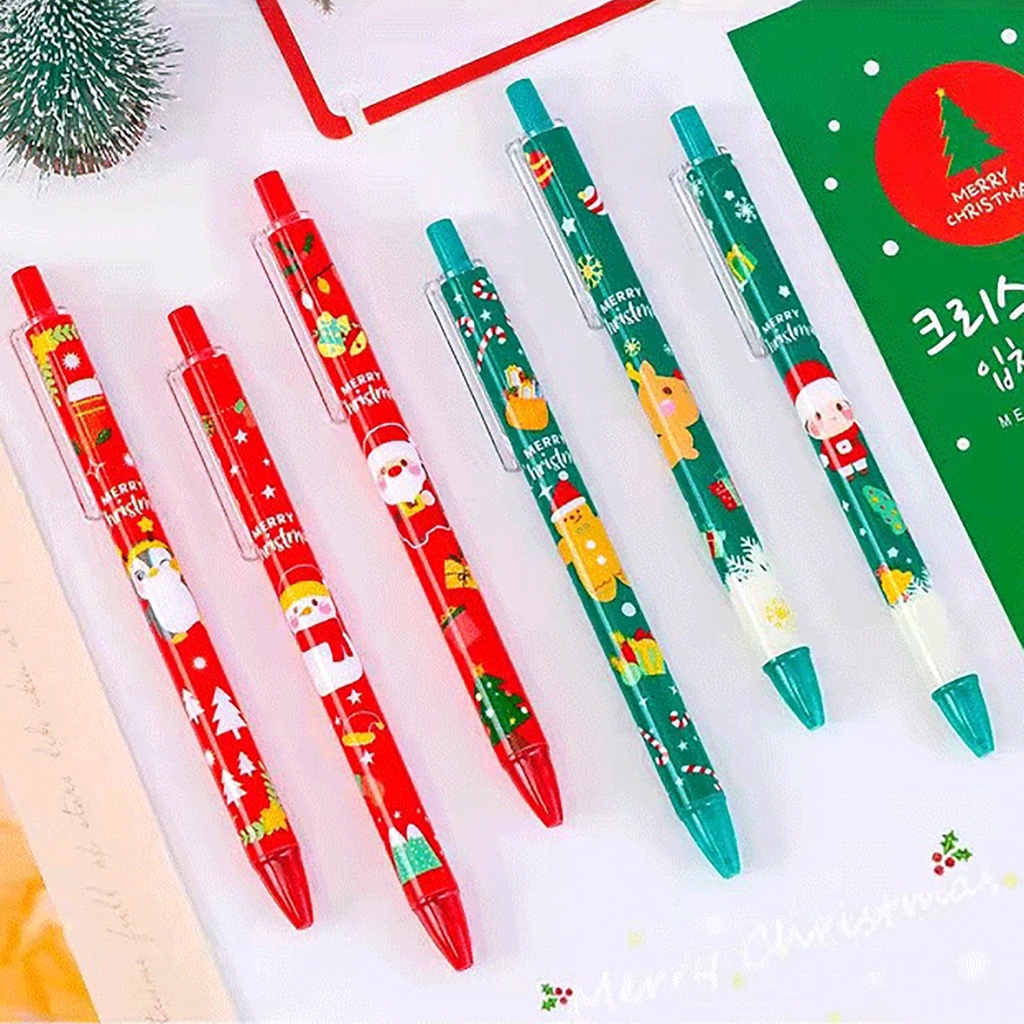 1 Pc Pulpen Tekan Motif Kartun Natal Warna Acak