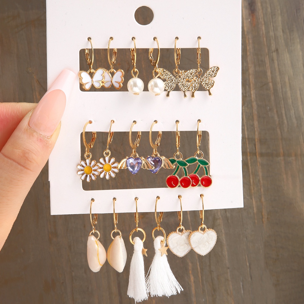 Set Anting Juntai Desain Bunga Hati Kupu-Kupu Hollow Gaya Bohemian Etnik Untuk Wanita