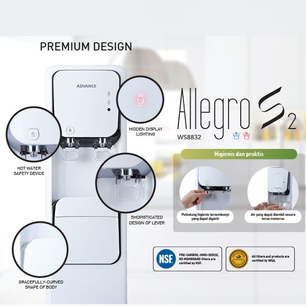 ADVANCE - Reverse Osmosis Allegro S2 Eco Sensor Water Purifier (WS8832) - Dispenser Filter Air Minum Panas Dingin Alat Penjernih Pembersih Penyaring