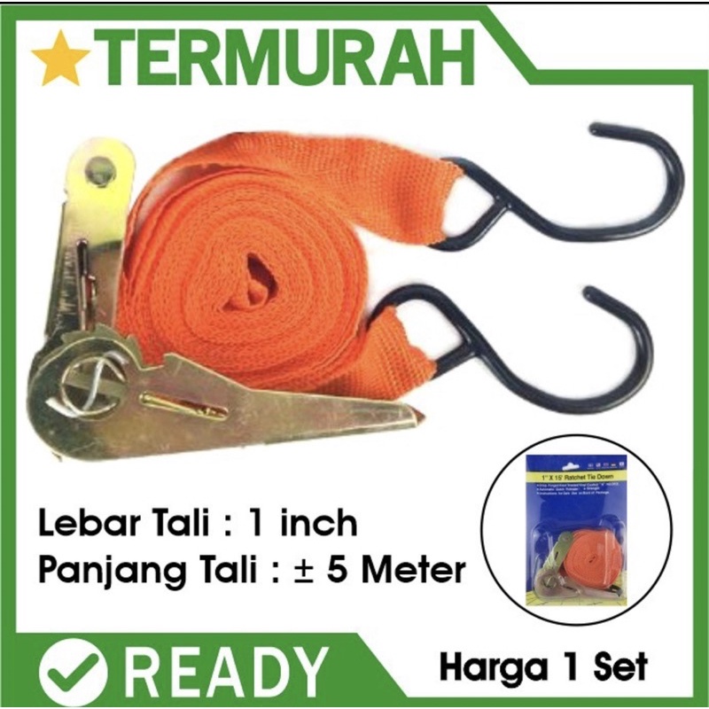 Tali pengikat barang mobil motor 1inch 5meter Ratchet tie down Webbing belt track belt 5meter