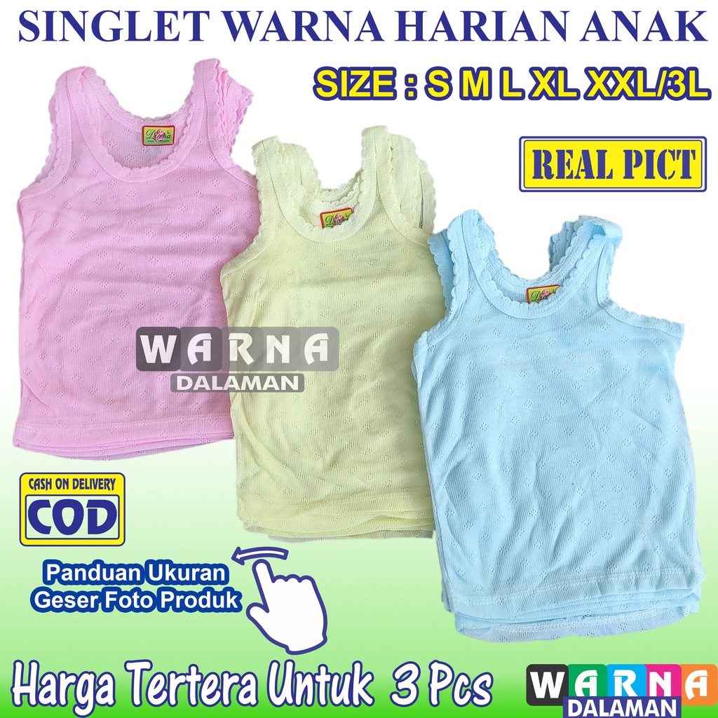3 Pcs Singlet Warna Anak Kaos Dalam Anak Motif Jala WARNA DALAMAN