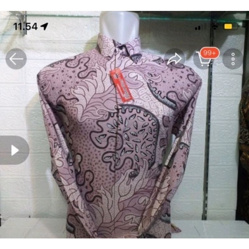 BAJU BATIK KEMEJA PRIA LENGAN PANJANG SEKARJAGAT UNGU LILAC M L XL XXL