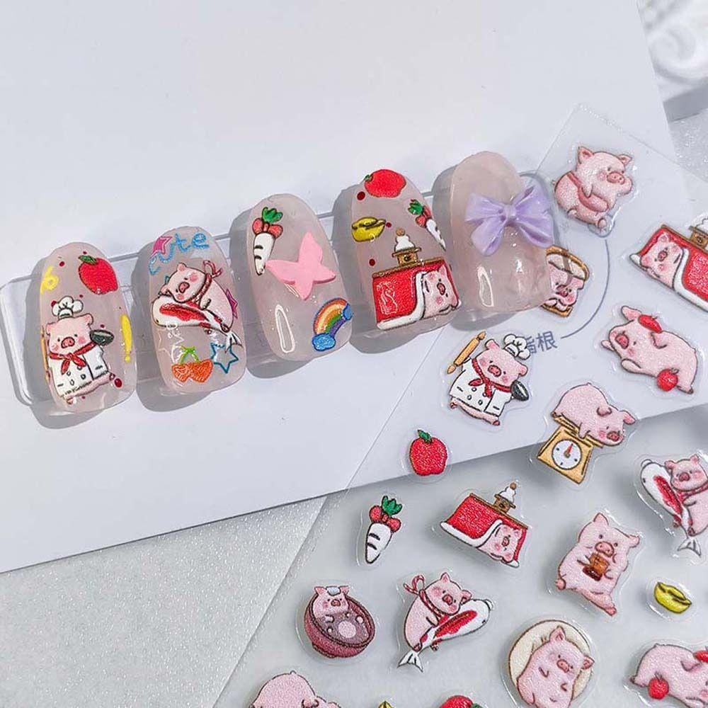 Agustina Kartun Stiker Kuku Fashion Relief Babi Inuyasha Manicure Aksesoris Animasi Nail Art Dekorasi