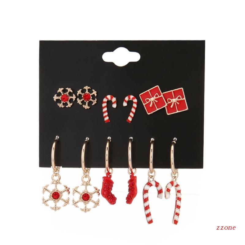 Set Anting Desain Snowflake Stocking Tema Natal