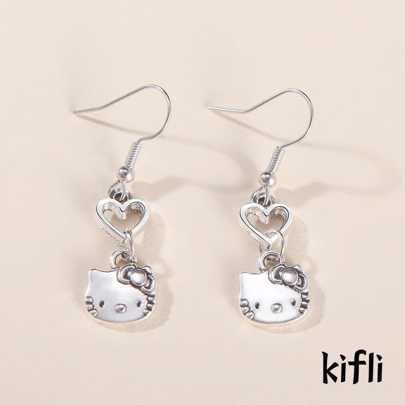 Anting Desain Kartun Kucing Bahan Alloy Gaya Retro Untuk Perempuan