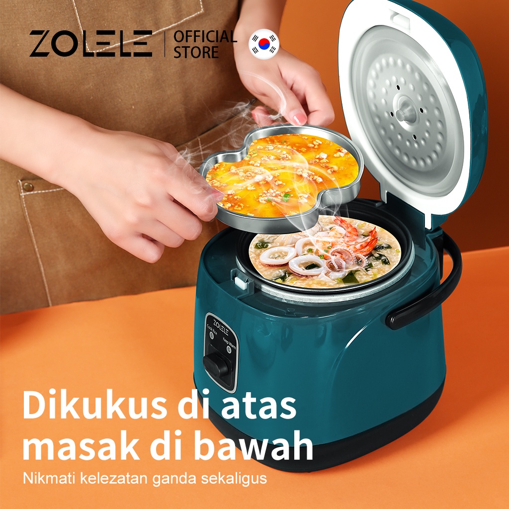 ZOLELE Rice Cooker Penanak Nasi Mini Panci Listrik 2-3 Porsi Smart Micro Processor Electric Cooker Multi Non Stick Pressure Cooker Home Kitchen Portable Low Watt Steamer 0.8L ZB004