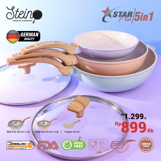 Stein Cookware - Star Pan 5 in 1 Stackable Pan | Panci Anti Lengket