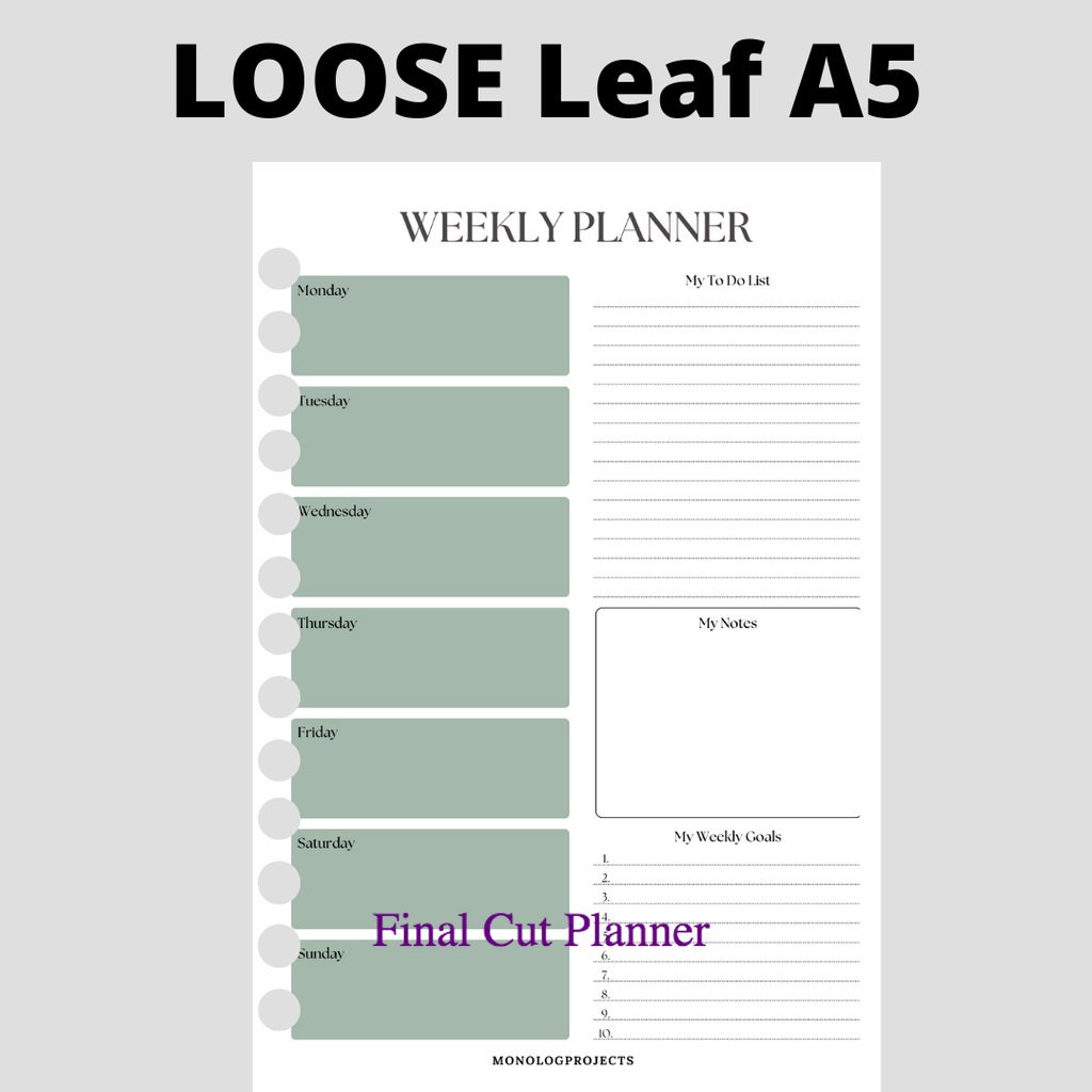 

Loose Leaf A5 - Weekly Planner Tema Hijau Daun By Monologprojects .