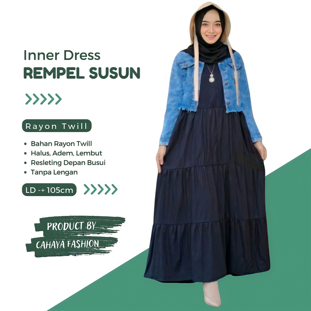 Inner Dress Tanpa Lengan / Inner Gamis Rempel Rayon Premium Busui