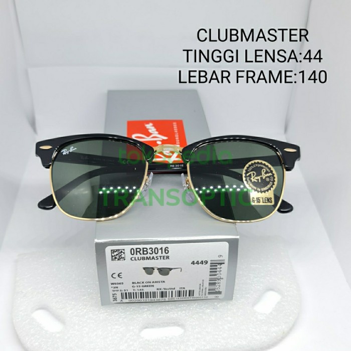 KACAMATA HITAM RAYBAN CLUBMASTER RB3016 W0365 51-21-145 3N original