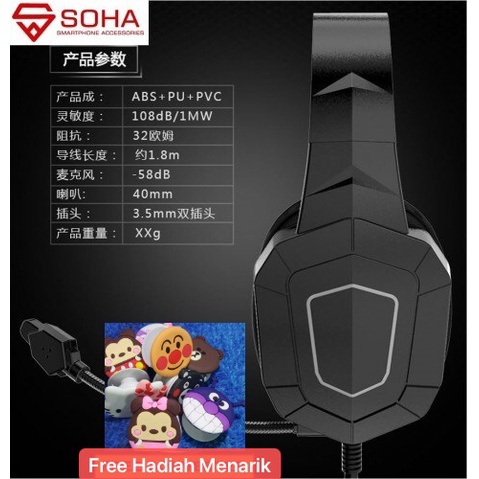 HGM-001 SOHA Headphones Bando Gaming Headset Kabel PC &amp; Free Hadiah Menarik