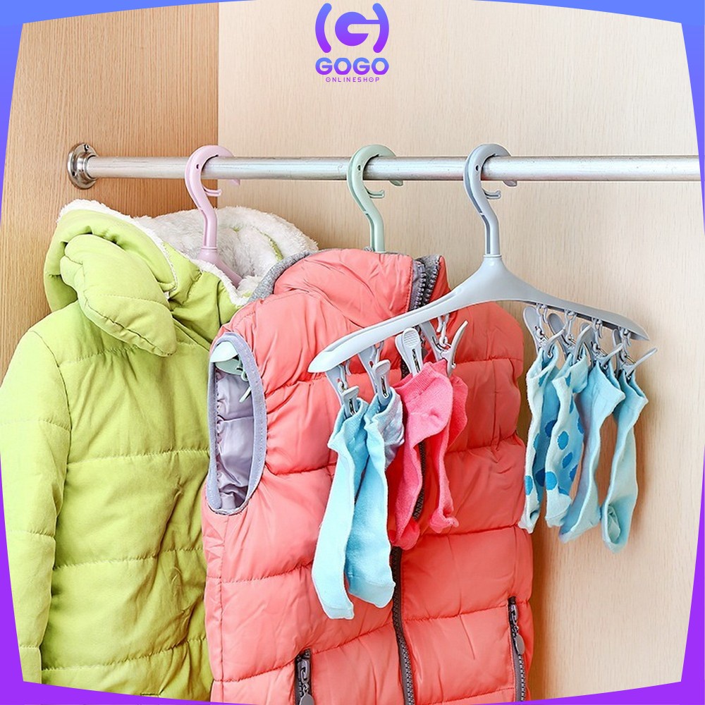 GOGO-C281 Hanger Baju Jepitan 8IN1 / Gantungan Jemuran Baju Plastik Tebal / Hanger Kaos Kaki / Gantungan Pakaian Dalam