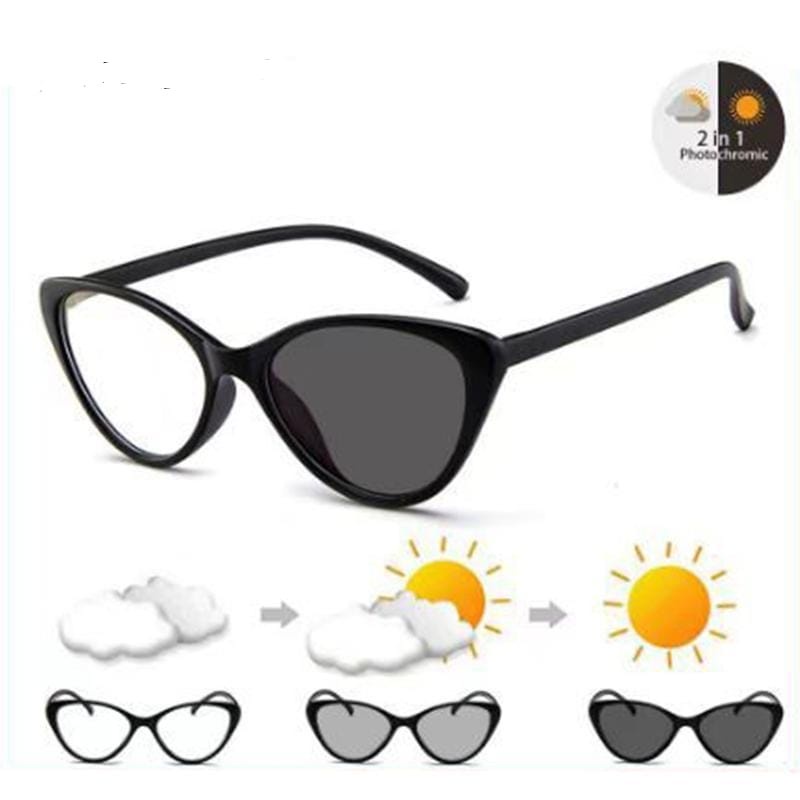 Mata Kucing Kacamata Bluelight Model Terbaru Fashion Korea Wanita Desain-HITAM PHOTOCHROMIC