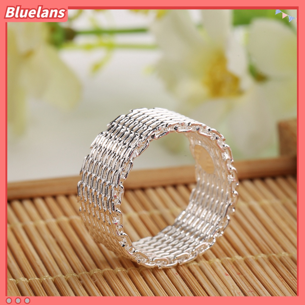 Perhiasan Cincin Jari Lapis Silver Model Jaring Tenun Lebar Untuk Hadiah Wanita Charms