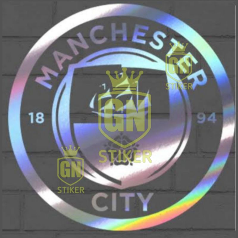 STIKER CUTTING LOGO BOLA MANCESTER CITY WARNA HOLOGRAM