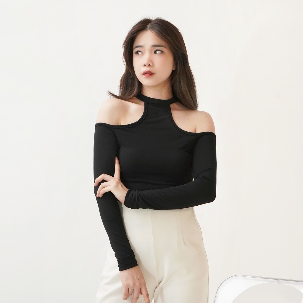 Atasan Wanita Top Tee Longsleeve Halter Croptop Wanita Lengan Panjang 189