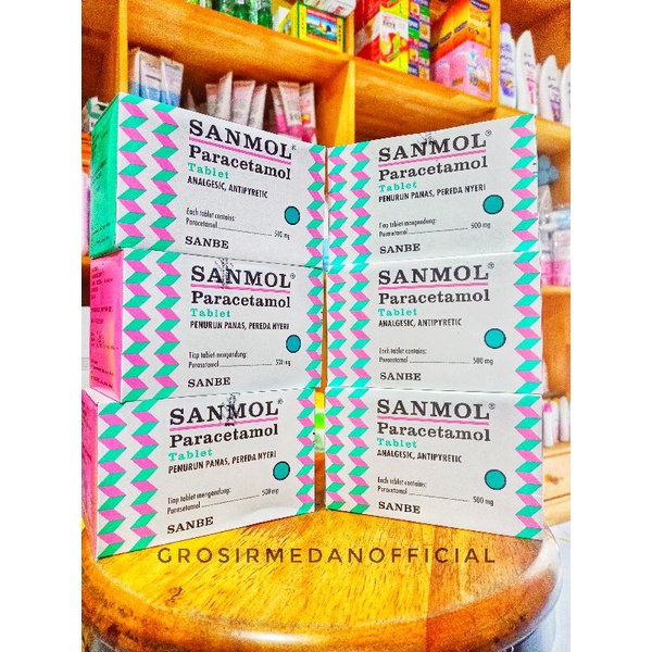 SANMOL per box TABLET 500 MG ISI 100 TABLET - OBAT DEMAM, SAKIT KEPALA, SAKIT GIGI, NYERI