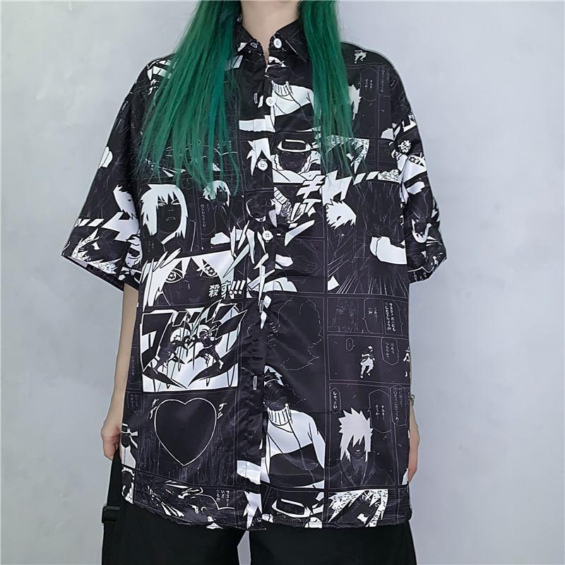 Kemeja Naruto Sasuke Fullprint Black Anime Manga Naruto Premium Unisex