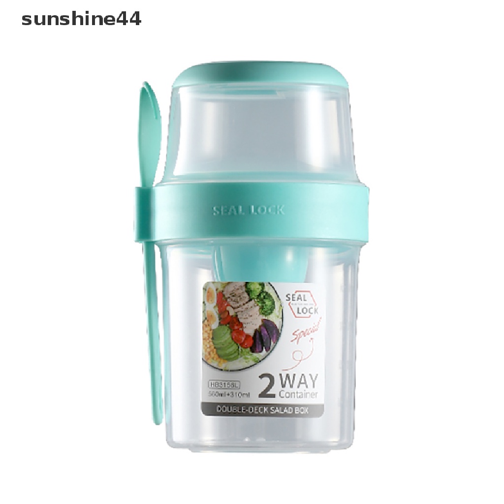 Sunshine 1Pc Gelas Plastik Dua Lapis Dengan Tutup + Garpu Untuk Salad / Sarapan