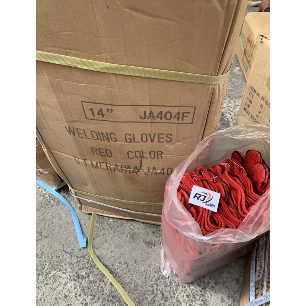 [12PCS] Sarung Tangan Las Kulit Tebal Merah Welding Gloves 14 Inch No 5