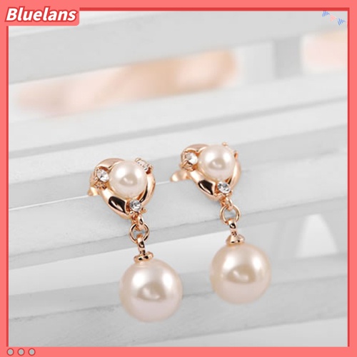 Bluelans Anting Tusuk Lapis Emas 9K Hias Kristal Mutiara Imitasi Untuk Wanita