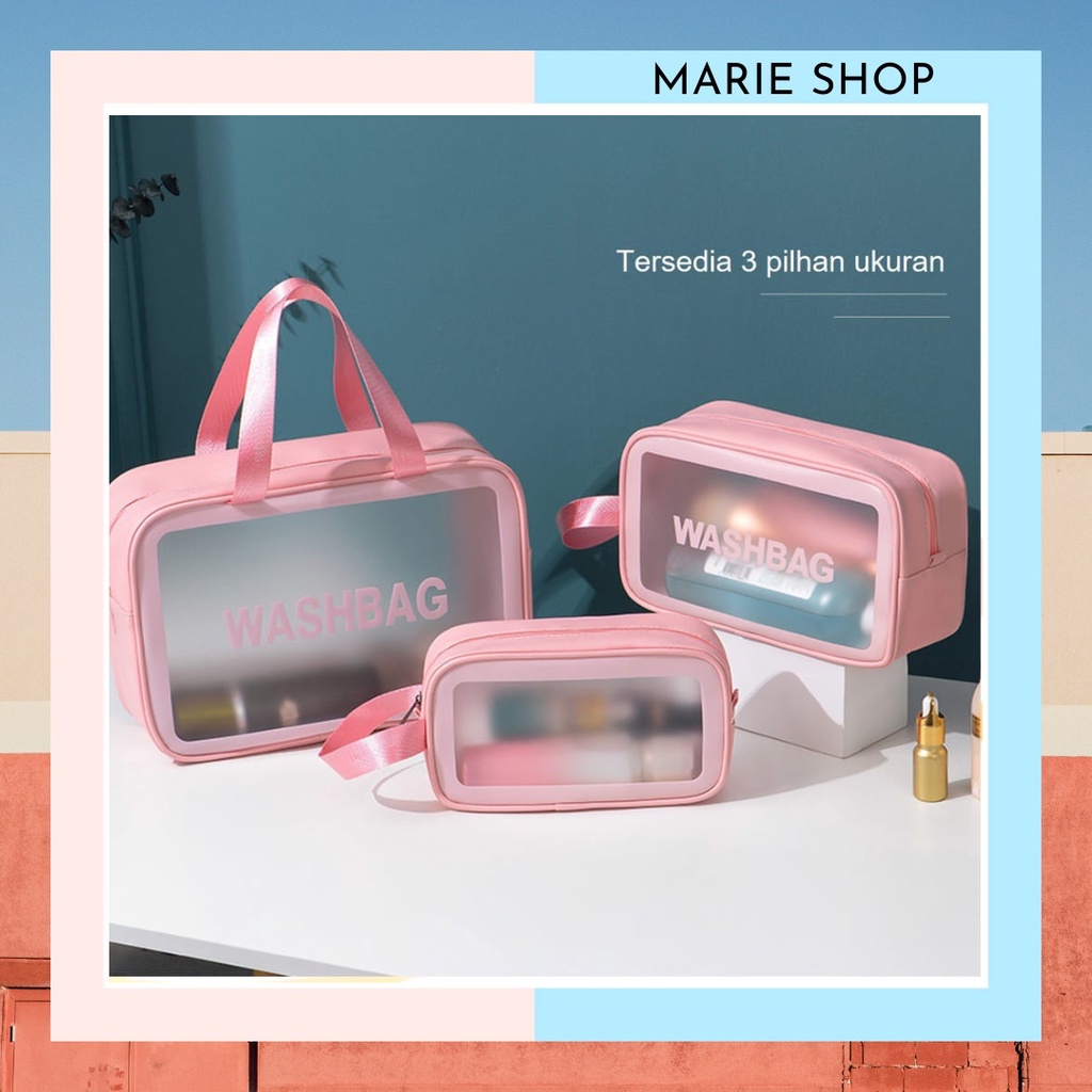 TAS KOSMETIK TRANSPARANT WASHBAG POUCH TRAVEL MAKE UP BAG ORGANIZER DOMPET KOSMETIK TOILETRY WATERPR