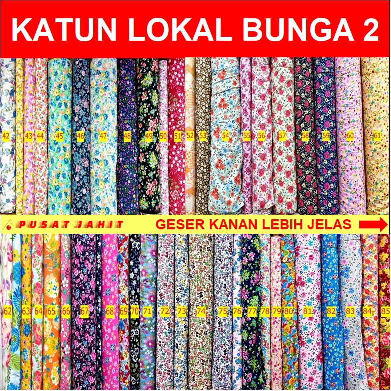 KAIN KATUN LOKAL MOTIF BUNGA MAWAR TULIP SAKURA KEMBANG