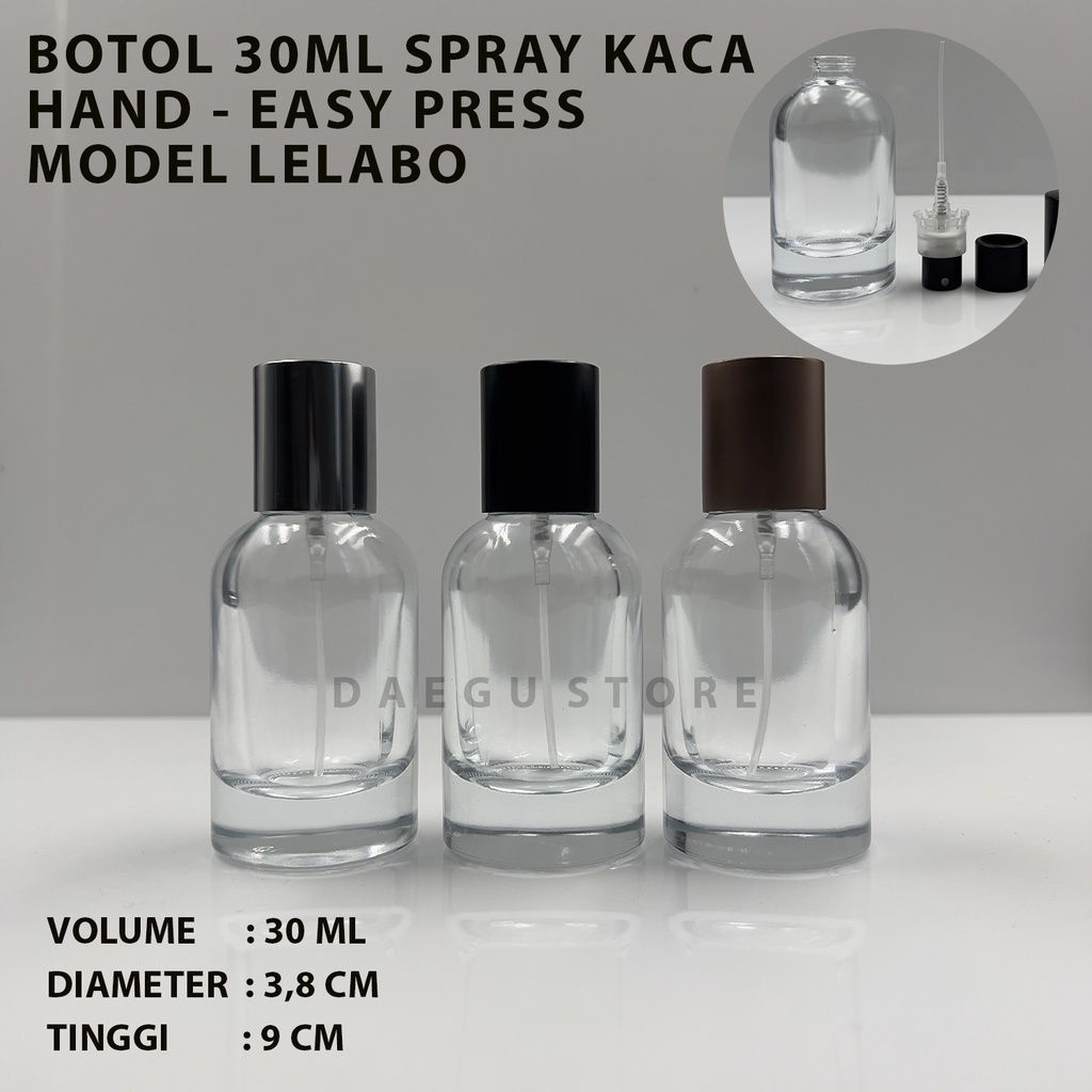 Botol Parfum 30ml Spray Kaca Tebal - Hand Easy Press - Model Labo Isi Ulang Minyak Wangi Perfume