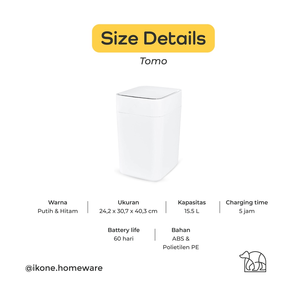 【IKONE】TOMO Automatic Sealer Trash Bin Touchless Self Sealing 15.5 L Black and White Modern Rechargeable electronic trash can digital tempat sampah elektronik otomatis hitam putih Smart Sensor Tong Sampah Pintar Auto seal Smart Trash Bin Townew T1 Smart