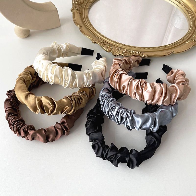 Bando Scrunchie Serut Satin Besar Korea Headband Ruffle Bandana Polos Wanita