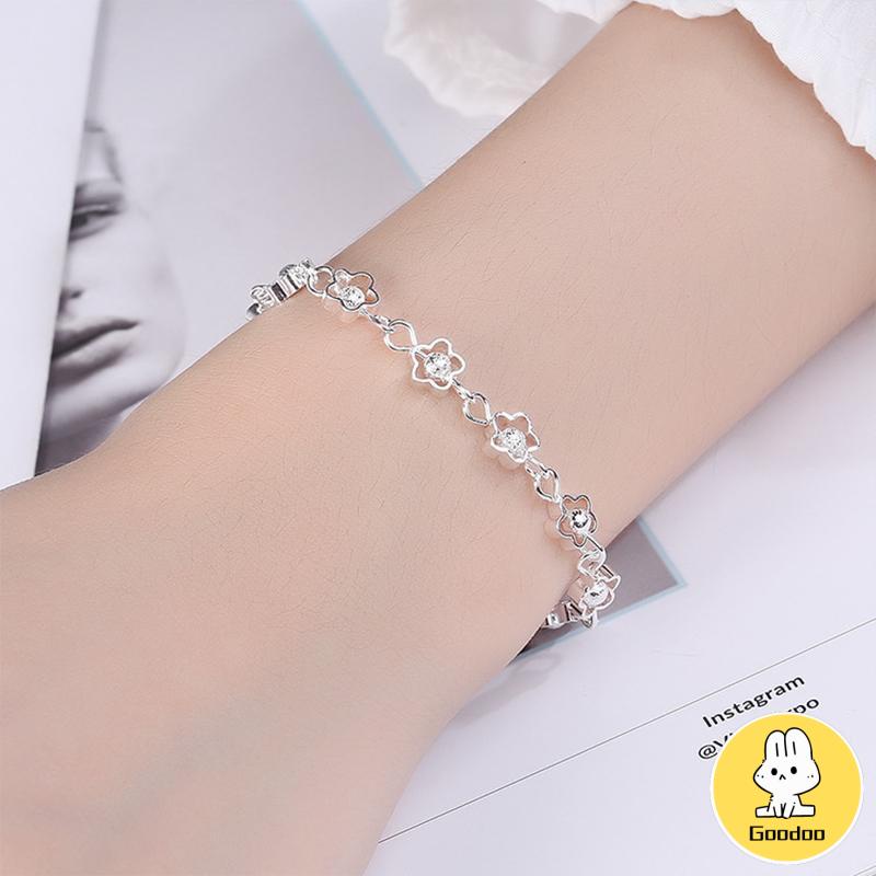 925 Perak Berbentuk Hati Rantai Gelang Bunga Bintang Liontin Korea Fashion Gelang Wanita Hadiah Ulang Tahun -Doo