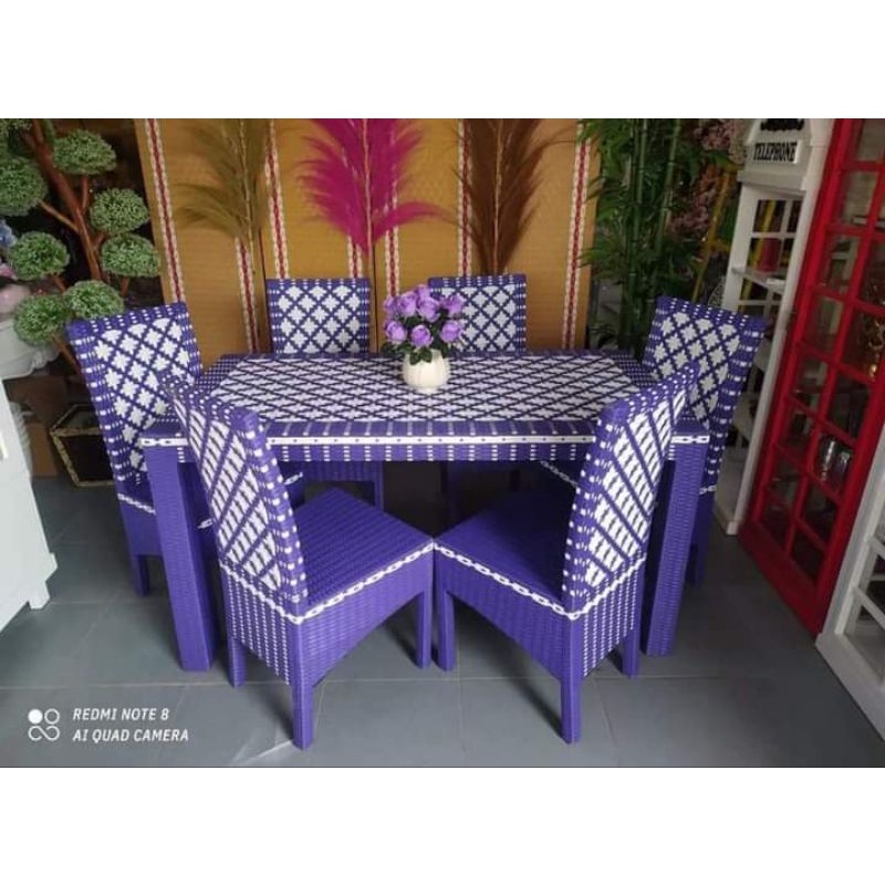 NEW MEJA MAKAN ROTAN SINTETIS KURSI 6 MOTIF