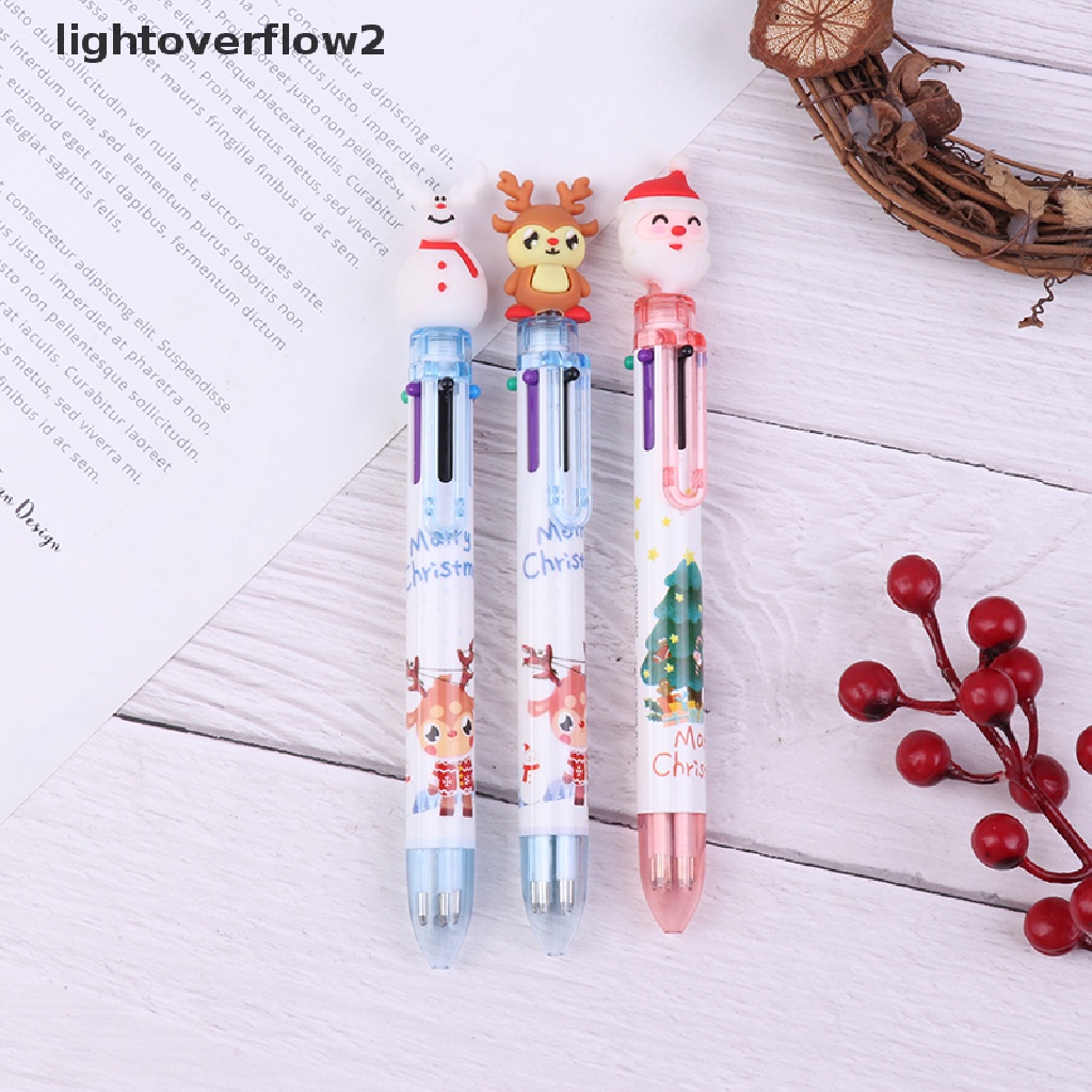 (lightoverflow2) 1pc Pulpen / Bolpoin 10 Warna Tipe Tekan Untuk Natal (ID)