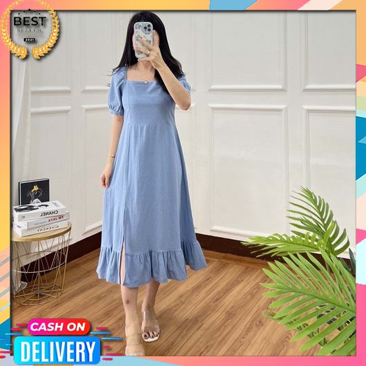 Dres Baju Pesta Korean Style Atasan Wanita Kondangan Baju Kondangan  Dress Midi Wanita Cod Gaun Cewe