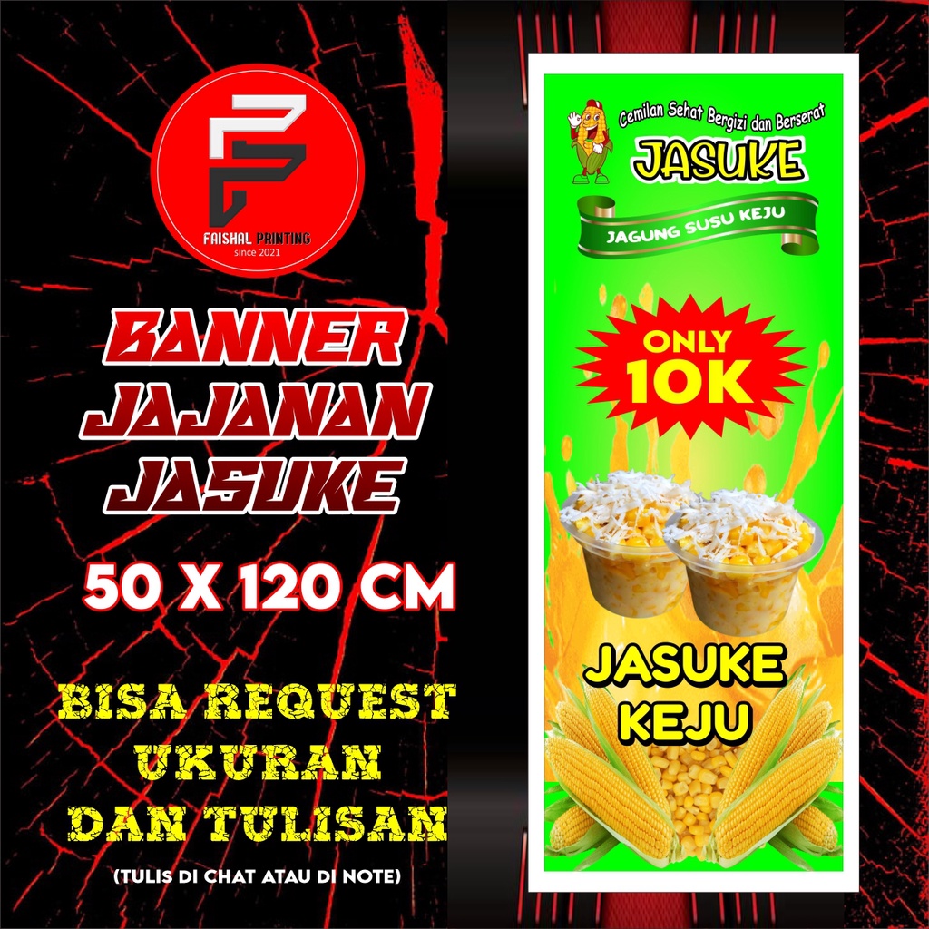 Banner Jajanan Jasuke / Spanduk Jasuke / Banner Jagung Susu Keju Ukuran 50 x 120 cm