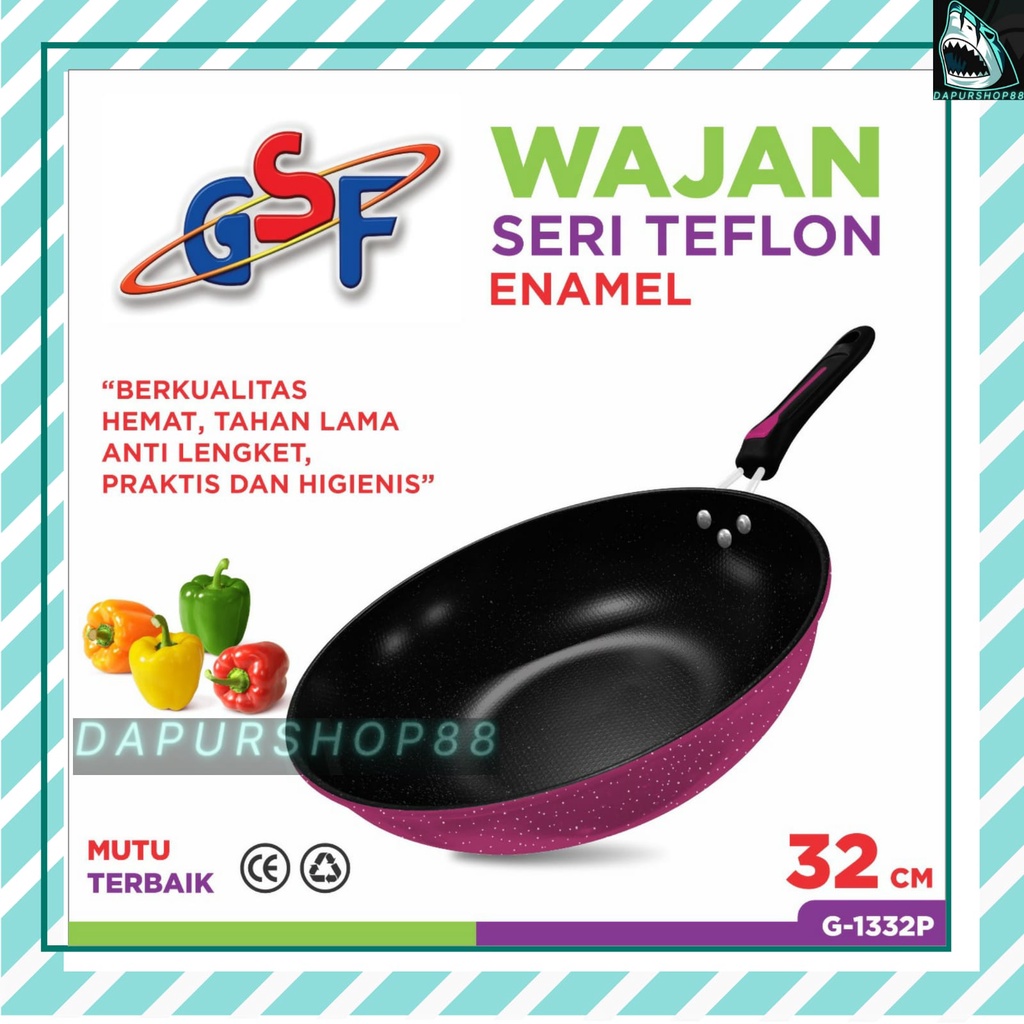 WAJAN GAGANG WARNA GSF / WAJAN GAGANG WARNA 32CM GSF G-1332P / WAJAN SERI TEFLON ENAMEL 32CM GSF G 1