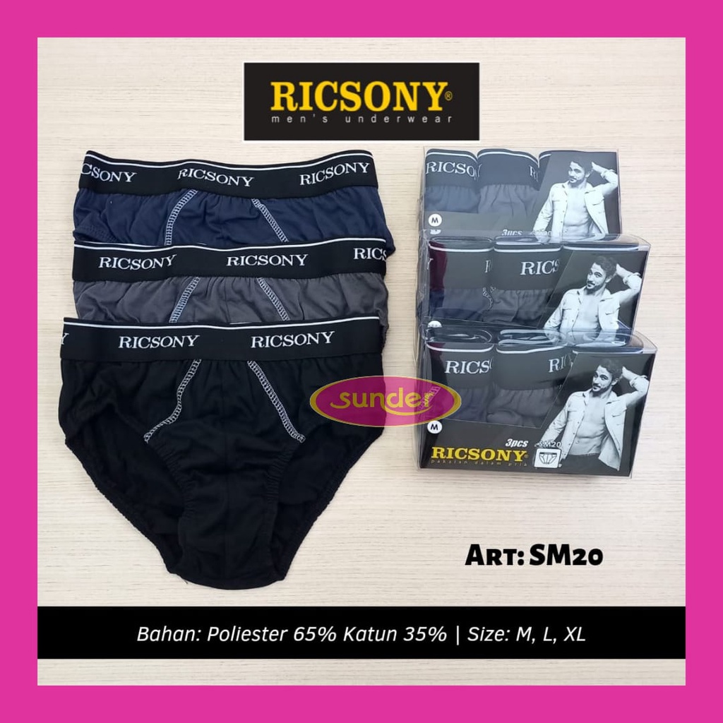 3Biji Sempak Pria Dewasa Ricsony SM 20 Celana Dalam Pria Premium Dalaman CD Boxer Cowok Original