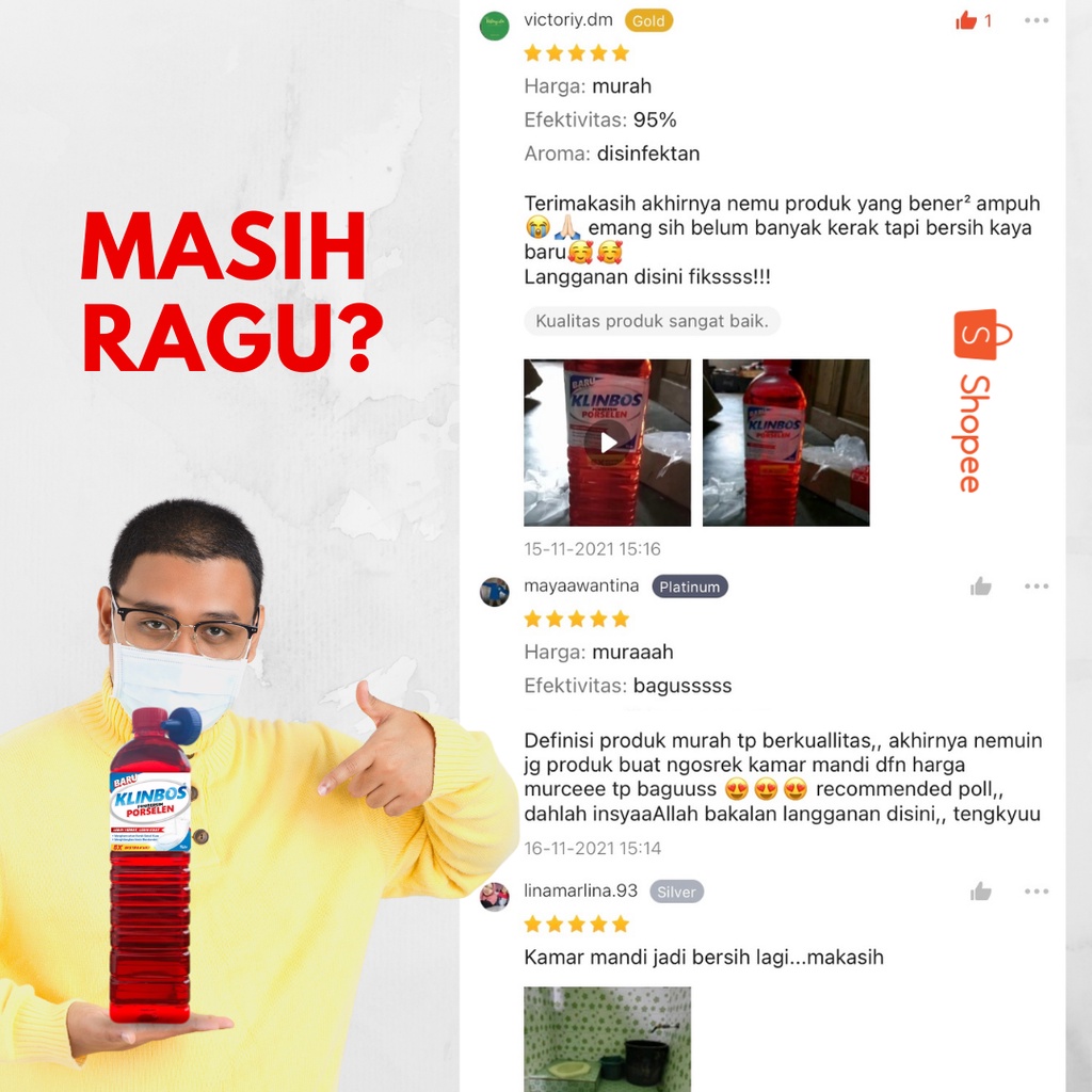 PAKET KLINBOS + KUAS + SIKAT SABUT Pembersih Kerak 5X Lebih Kuat Untuk Kamar Mandi Keramik Toilet Kaca WC