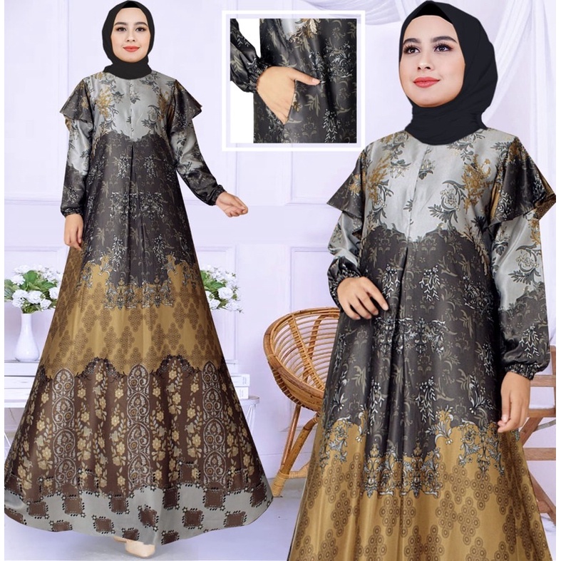 Gamis Motif Terbaru /Gamis Pesta Sutra silk /Gamis silk premium