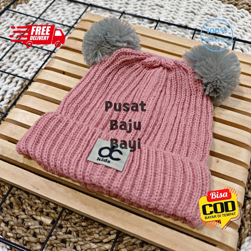 Topi Rajut Premium Kupluk Bayi Pom Pom  / Topi Bayi Pom Pom Baby Boy Baby Girl / Kupluk Baby Pompom DC Kids