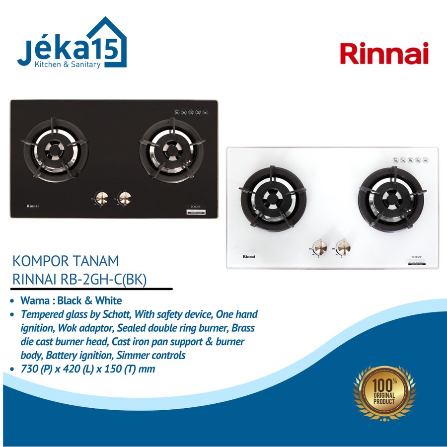 Rinnai RB-2GH-C (BK)/(OW) Kompor  Gas Tanam 2 Tungku