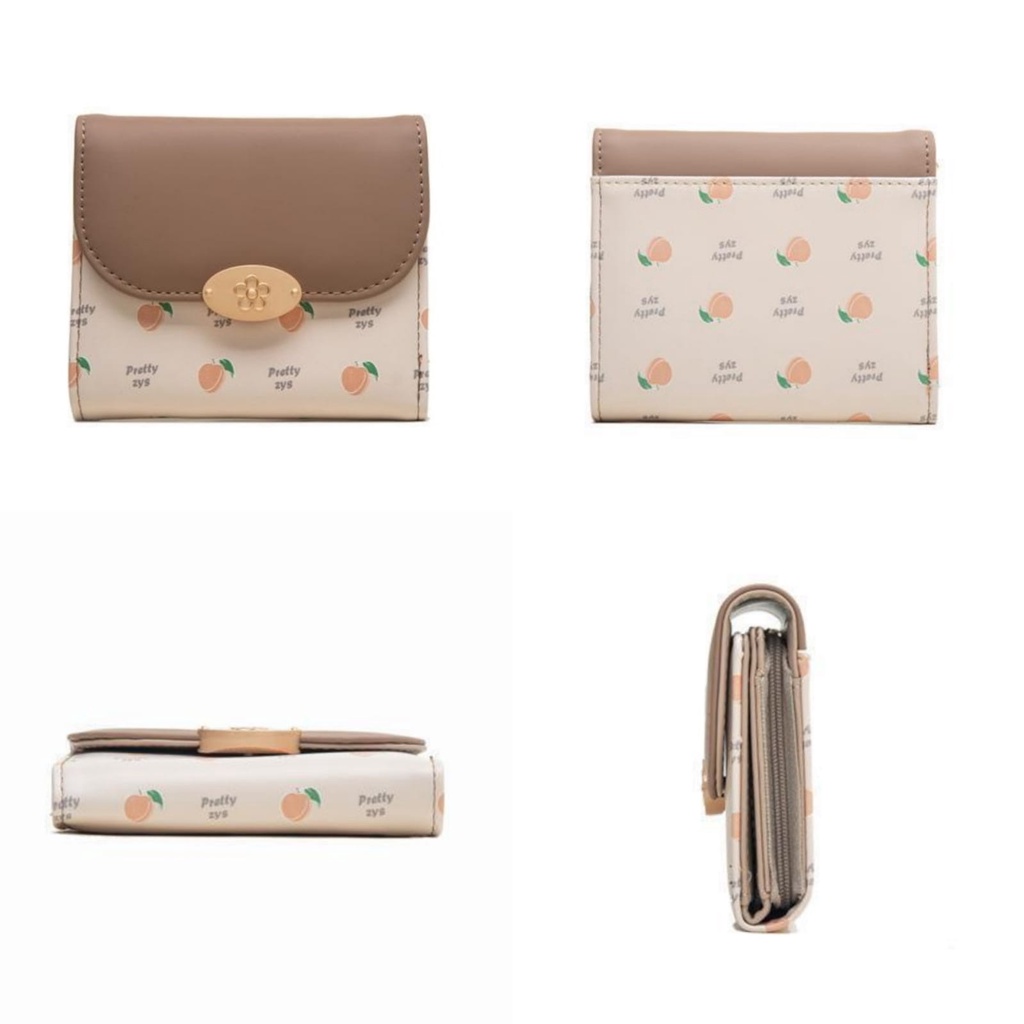 DOMPET LIPAT WANITA IMPORT PRETTYZYS ORI KULIT COKLAT SAMANTHA WA586B7 KOREA MINI IMPORT LUCU KECIL KARTU UANG KOIN PENDEK CEWEK KEKINIAN KOREA BRANDED SIMPLE PREMIUM