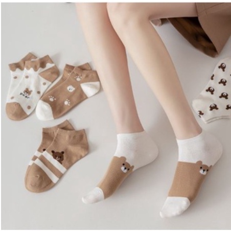 Kaos kaki KS49 Kaos Kaki Wanita Motif Baby Bear Brown Fashion Korea