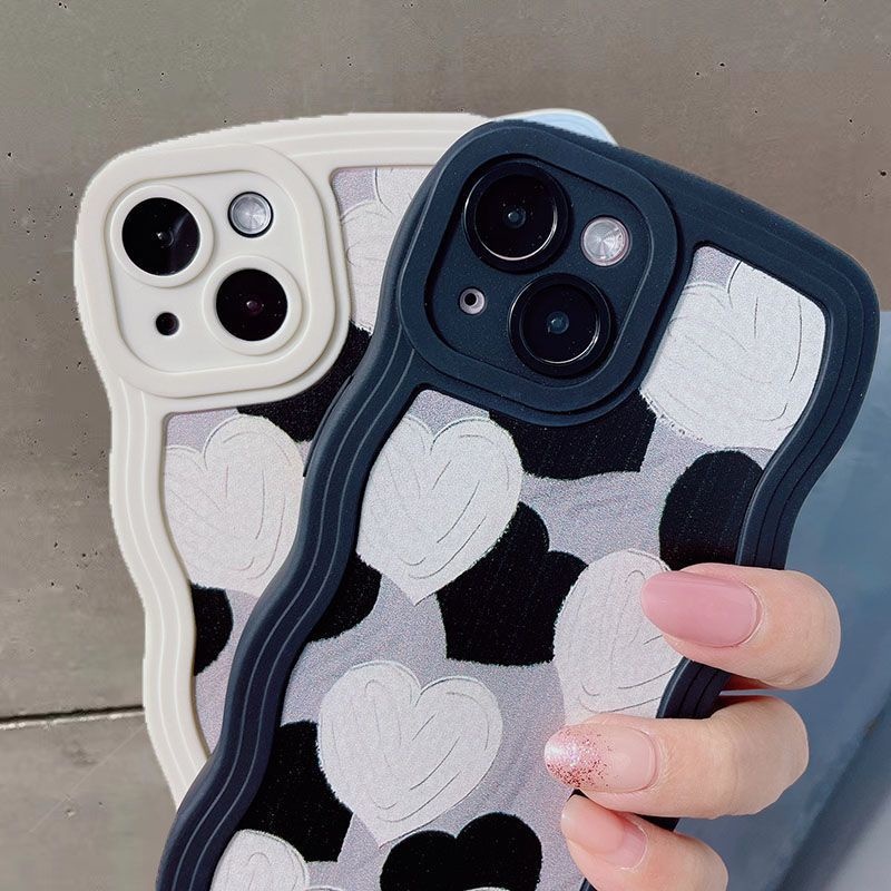 Case Motif Hati Warna Hitam Dan Putih Untuk IPhone 12 13 14 11 Pro Max X Xs Max Xr Zxczx