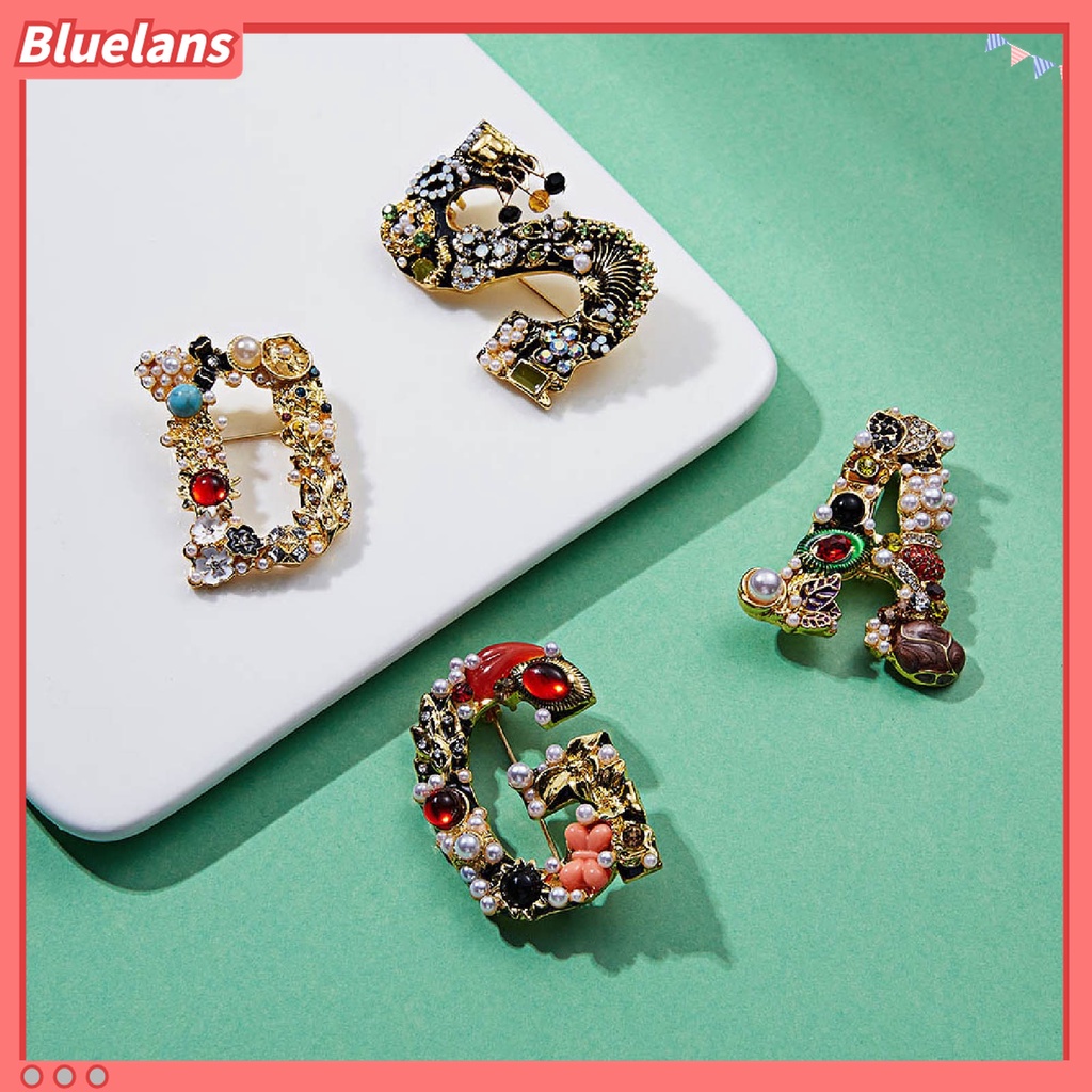 Bluelans Bros Pin Enamel Bentuk Huruf Hias Mutiara Berlian Imitasi Multi Warna Untuk Wanita