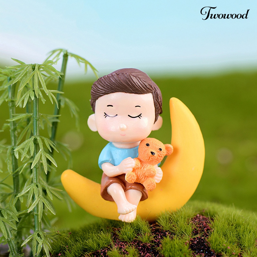 Twowood 2Pcs / Set Mainan Miniatur Boneka Anak Laki-Laki / Perempuan Bahan Resin Untuk Dekorasi Taman Bonsai DIY