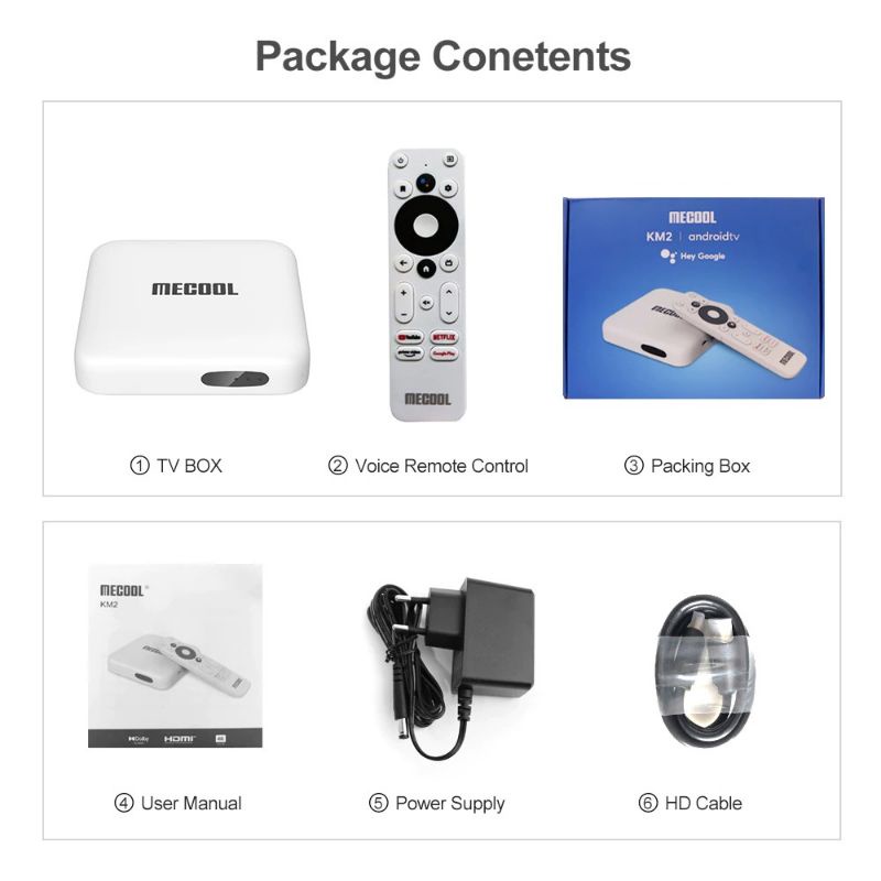 MECOOL Smart TV Box STB Android 10 4K HDR 2/8GB - KM2 - White
