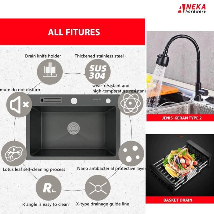 Kitchen Sink Isan 8245 Black / Bak Cuci Piring 2 Lubang Hitam